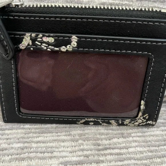 Coach Black Leather Card Case Keyring with Sequin Butterfly Accent - Picture 7 of 8